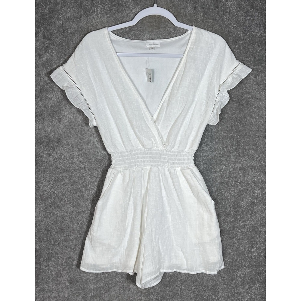 Eyeshadow Gauze Romper Womens Size Small White Pockets Smocked Waist Beachy New